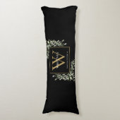 Coussins Longs Monogramme doré de verdure moderne noir (Devant (Vertical))