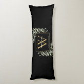 Coussins Longs Monogramme doré de verdure moderne noir (Dos (Vertical))