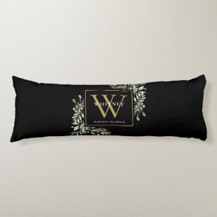 Coussins Longs Monogramme doré de verdure moderne noir