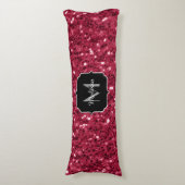 Coussins Longs Monogramme faux scintillements rose rouge magenta (Devant (Vertical))