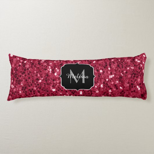 Coussins Longs Monogramme faux scintillements rose rouge magenta (Devant)