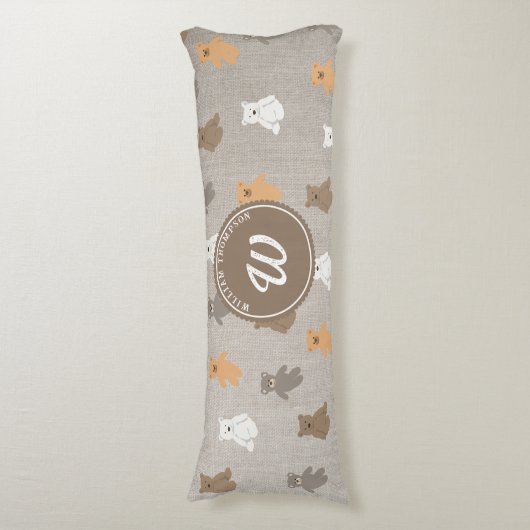 Coussins Longs Monogramme initial du Motif de l'ours mou (Devant (Vertical))