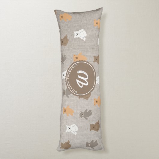 Coussins Longs Monogramme initial du Motif de l'ours mou (Dos (Vertical))