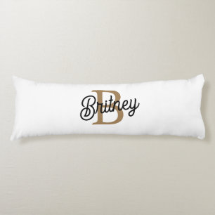 Coussins Longs Monogramme moderne élégant Nom Black Gold Script
