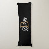 Coussins Longs Monogramme moderne élégant Nom Black Gold Script (Devant (Vertical))