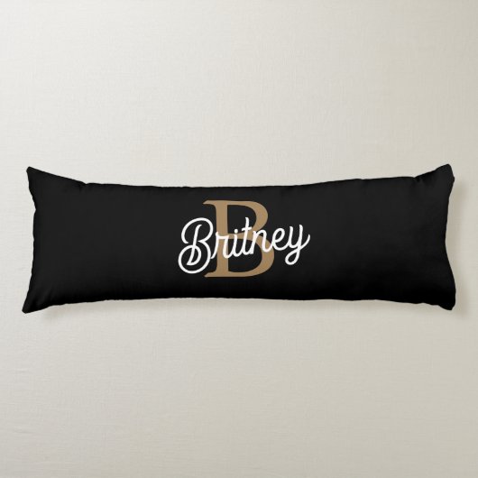 Coussins Longs Monogramme moderne élégant Nom Black Gold Script (Devant)