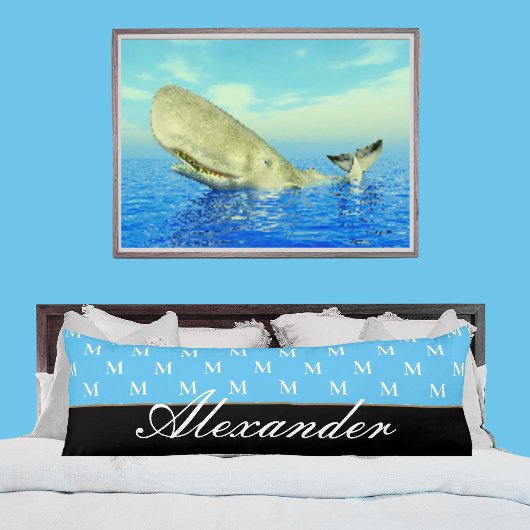 Coussins Longs Monogramme moderne Noir Bleu clair