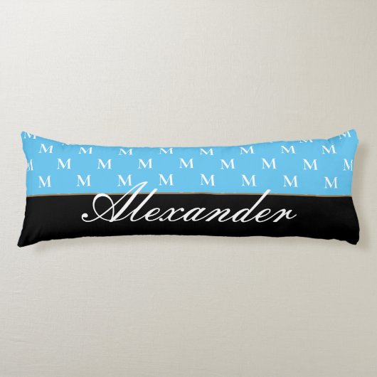 Coussins Longs Monogramme moderne Noir Bleu clair (Devant)