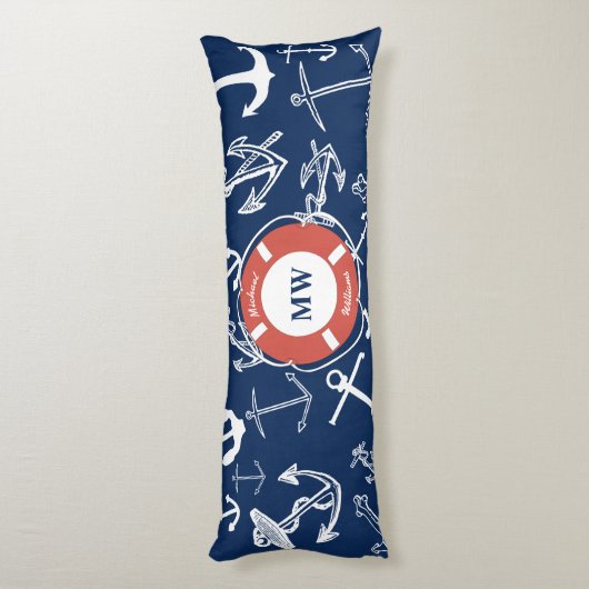 Coussins Longs Monogramme nautique Ancre bleu marine Motif (Dos (Vertical))