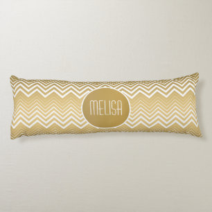 Coussins Longs Monogramme Or Et Blanc Zigzag Chevron