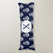 Coussins Longs Monogramme personnalisé Marine Ancre bleue Nautiqu (Devant (Vertical))