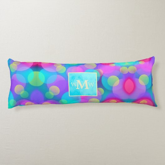 Coussins Longs Monogramme rose chaud et turquoise personnalisé (Dos)