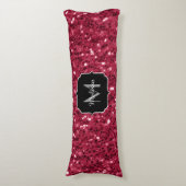 Coussins Longs Monogramme rose foncé magenta faux scintillants (Devant (Vertical))