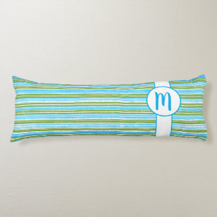 Coussins Longs Monogramme turquoise, bleu, vert et blanc