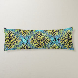 Coussins Longs Monogramme Victorian Golden Trim Aqua Arrière - pl