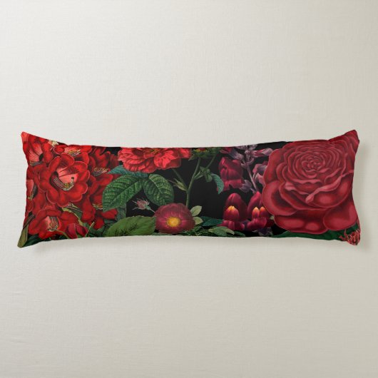 Coussins Longs Moody Florals Noir & Bourgogne Vintage (Devant)