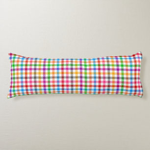 Coussins Longs Motif à carreaux gingham arc-en-ciel coloré - Blan