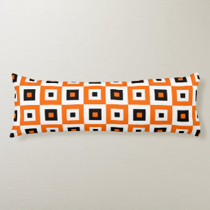 Coussins Longs Motif à carrés à damier orange noir et blanc