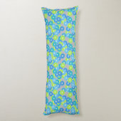 Coussins Longs Motif à fleurs Art Déco - bleu et vert citron (Dos (Vertical))