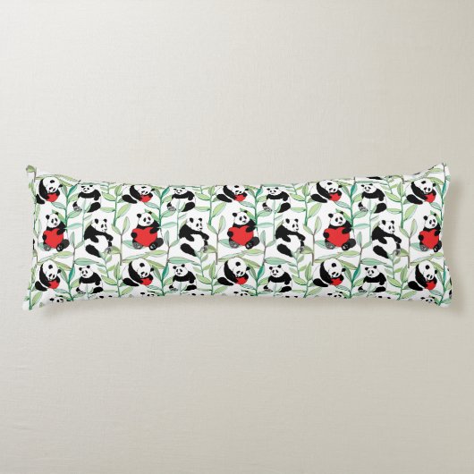 Coussins Longs motif avec de beaux pandas avec des coeurs (Devant)