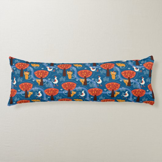 Coussins Longs motif avec les chats et les oiseaux mignons (Devant)