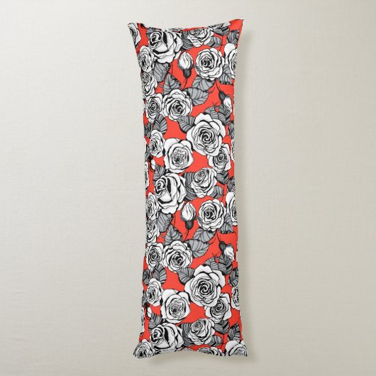 Coussins Longs Motif blanc roses (Dos (Vertical))