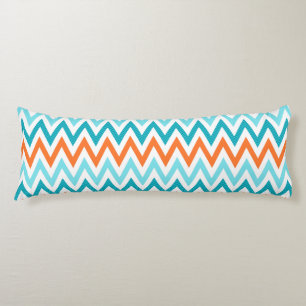 Coussins Longs Motif bleu de zigzag d'Aqua orange moderne de