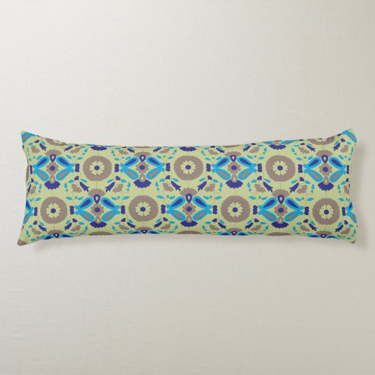 Coussins Longs motif bleu et vert sur arrière - plan vert (Devant)