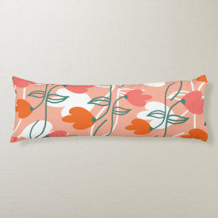 Coussins Longs Motif botanique dessiné à la main orange florales