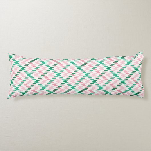 Coussins Longs Motif carreaux pied de poule rose et vert rétro (Devant)