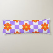 Coussins Longs Motif Chèque Violet Avec Fleur Hippie Orange (Dos)