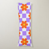 Coussins Longs Motif Chèque Violet Avec Fleur Hippie Orange (Devant (Vertical))