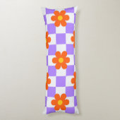 Coussins Longs Motif Chèque Violet Avec Fleur Hippie Orange (Dos (Vertical))