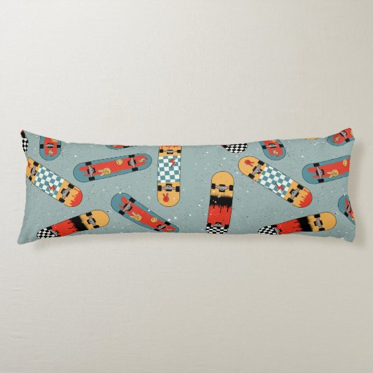 Coussins Longs Motif Cool bleu Retro Skateboard (Devant)