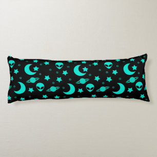 Coussins Longs Motif d'alien turquoise avec étoiles et lunes