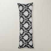 Coussins Longs Motif Damassé Rococo Blanc sur Noir (Dos (Vertical))