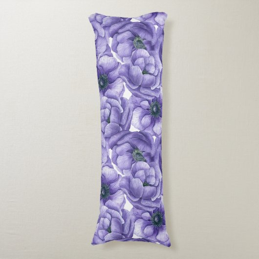 Coussins Longs Motif d'aquarelle de fleurs d'anémone violet (Devant (Vertical))