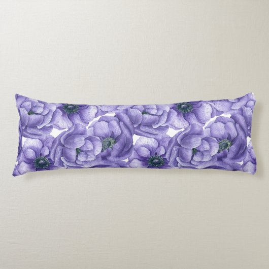 Coussins Longs Motif d'aquarelle de fleurs d'anémone violet (Devant)