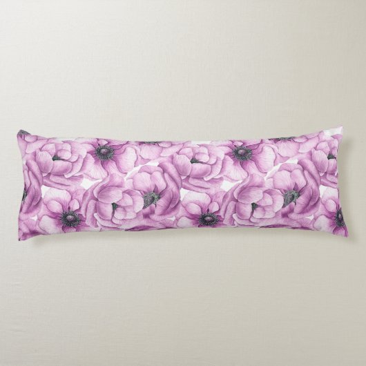 Coussins Longs Motif d'aquarelle des fleurs d'anémone (Dos)