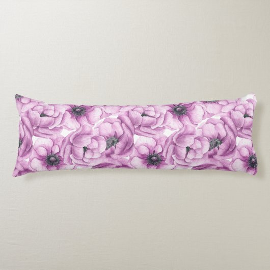 Coussins Longs Motif d'aquarelle des fleurs d'anémone (Devant)
