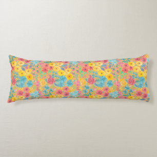 Coussins Longs Motif d'aquarelle florale en jaune