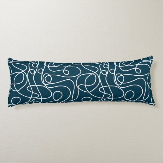 Coussins Longs Motif d'art Doodline | Blanc sur bleu foncé vert (Dos)