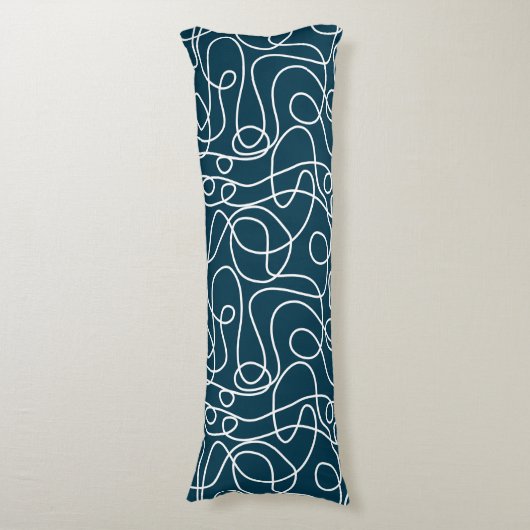Coussins Longs Motif d'art Doodline | Blanc sur bleu foncé vert (Devant (Vertical))
