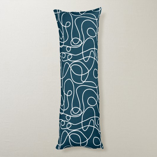 Coussins Longs Motif d'art Doodline | Blanc sur bleu foncé vert (Dos (Vertical))