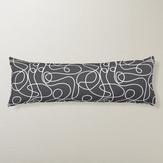 Coussins Longs Motif d'art Doodline | Blanc sur Graphite (Devant)