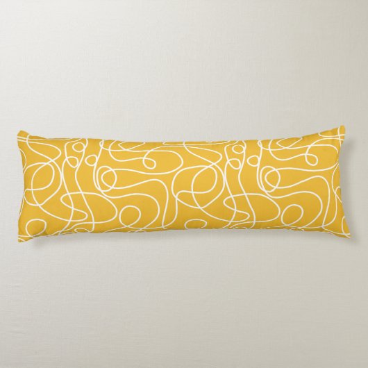 Coussins Longs Motif d'art Doodline | Blanc sur moutarde jaune (Dos)