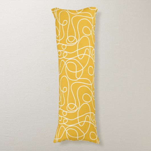Coussins Longs Motif d'art Doodline | Blanc sur moutarde jaune (Devant (Vertical))