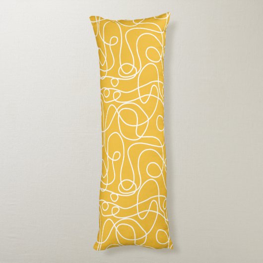 Coussins Longs Motif d'art Doodline | Blanc sur moutarde jaune (Dos (Vertical))