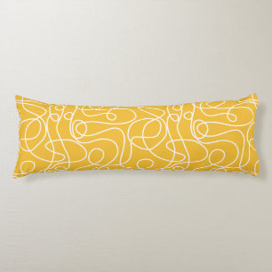 Coussins Longs Motif d'art Doodline   Blanc sur moutarde jaune