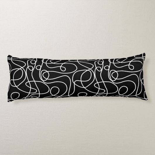 Coussins Longs Motif d'art Doodline | Blanc sur noir (Dos)